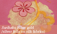 <em>Surihaku</em> (Glue gold/silver foils on silk fabrics) 