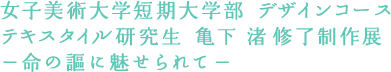 女子美術大学短期大学部　デザインコース テキスタイル研究生 亀下 渚修了制作展−命の謳に魅せられて−