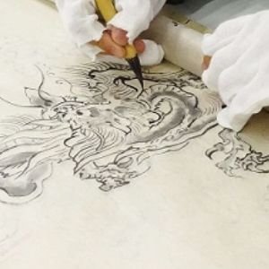 鳥獣戯画模写風景手元